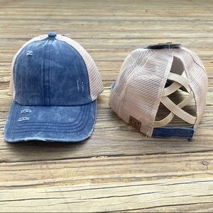 C.C Navy Distressed Criss Cross Pony Cap
